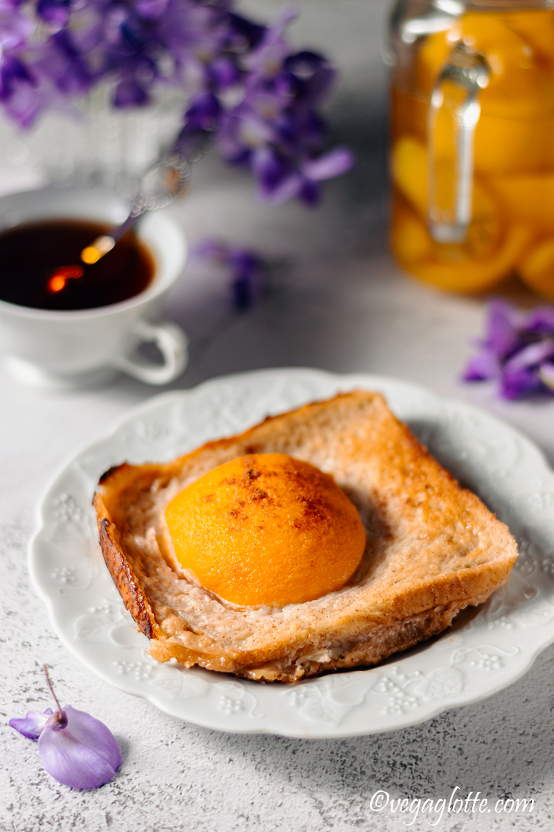 Dessert à la pêche façon pain perdu (végétalien, vegan)